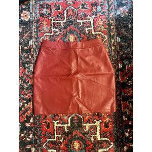 Wine Red Faux Leather Mini Skirt High Waisted Slim Pencil Womens Size Medium